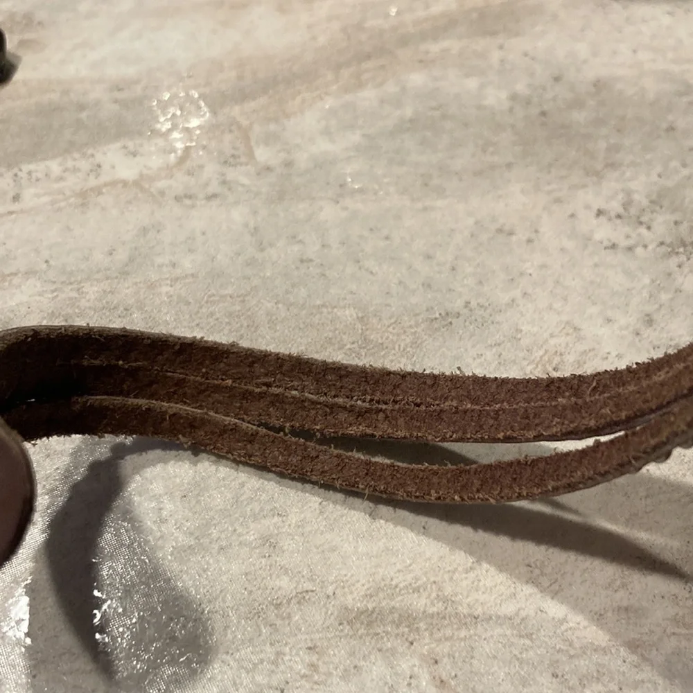 Brown Leather Bracelet Silver tone studs snap close unisex 8”